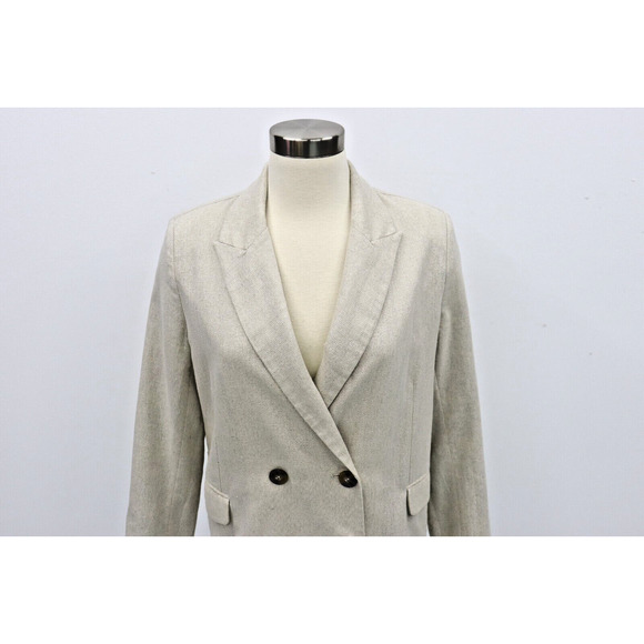 EMMA & GAIA Beige Blazer Jacket w Subtle Sparkle Double Breasted Size 44 (Large) - Picture 2 of 16